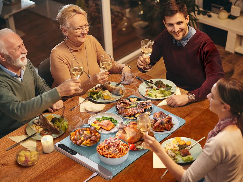 FEPPO Updated Electric Food Warming Mat with 6 Temperature Levels & 6-Hour Timer, Faster Full Surface Heating Mat, Roll Up Food Warmer for Holiday Parties & Buffets