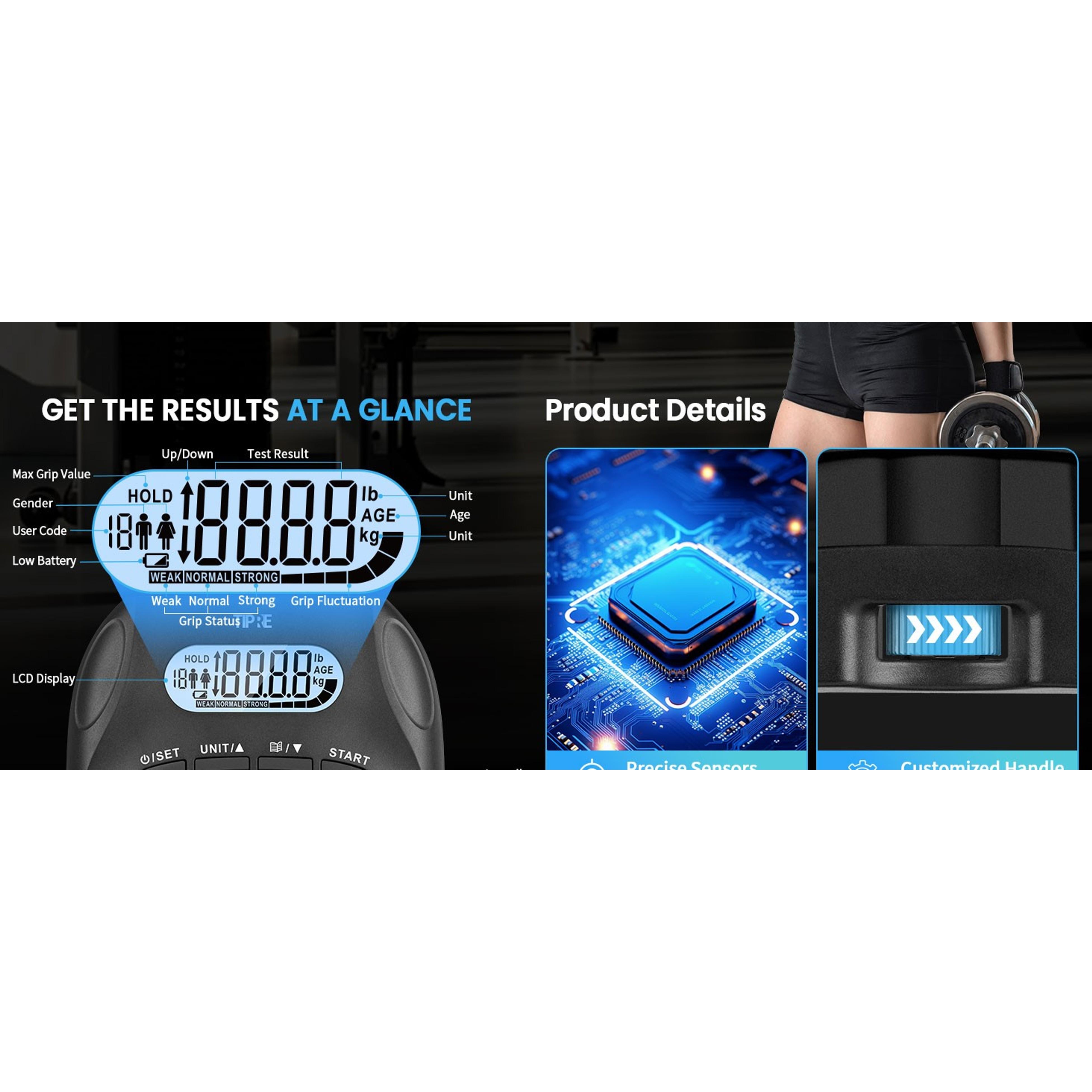 396lbs/180kg Digital Hand Grip Strength Tester Dynamometer with LCD Display, Adjustable Grip Training Gauge for Sports Home School UseGift 396lbs/180kg Digital Hand Grip Strength Tester Dynamometer with LCD Display, Adjustable Grip Training Gauge for Sports Home School UseGift