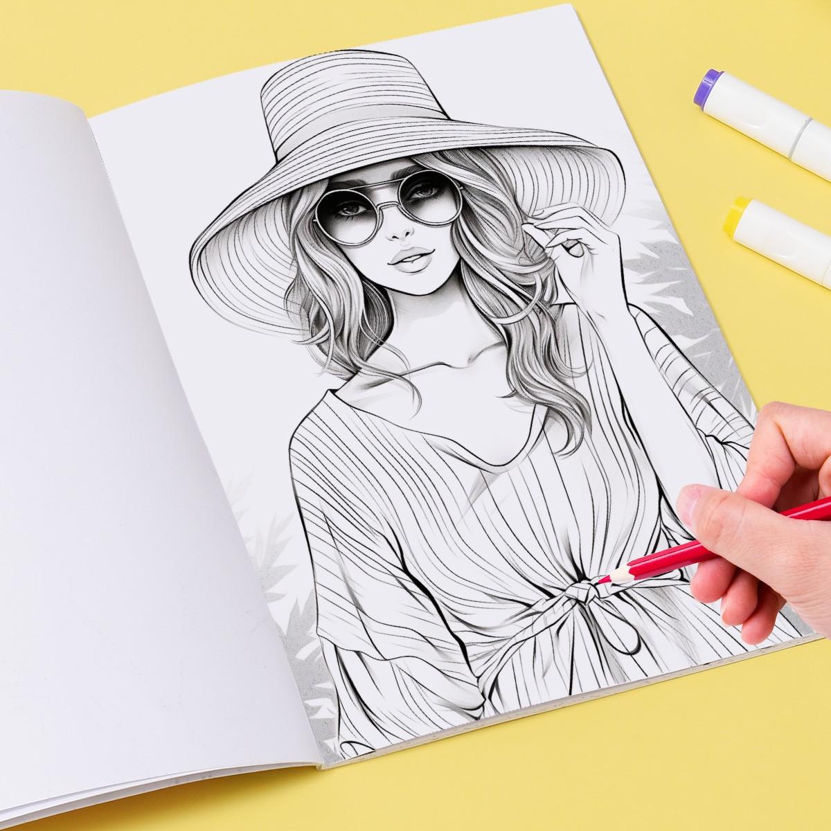 1PC Fashion Girl Coloring Book for Adult, 20 Single-Sided Drawing Pages, DIY Cat Art Gift, Stress Relief, Back-To-School, New Year, Valentine's Day, Christmas