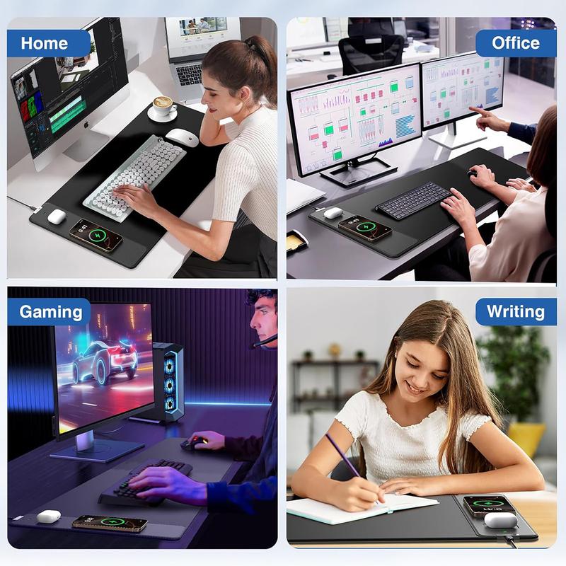 Wireless Charging Mouse Pad, 31.5"x15.8" Large Gaming Desk Mat with 15W Fast Charging, Ultra-Smooth Surface, Non-Slip Base, Waterproof Mousepad Keyboard Pad for PC, MacBook, Laptop