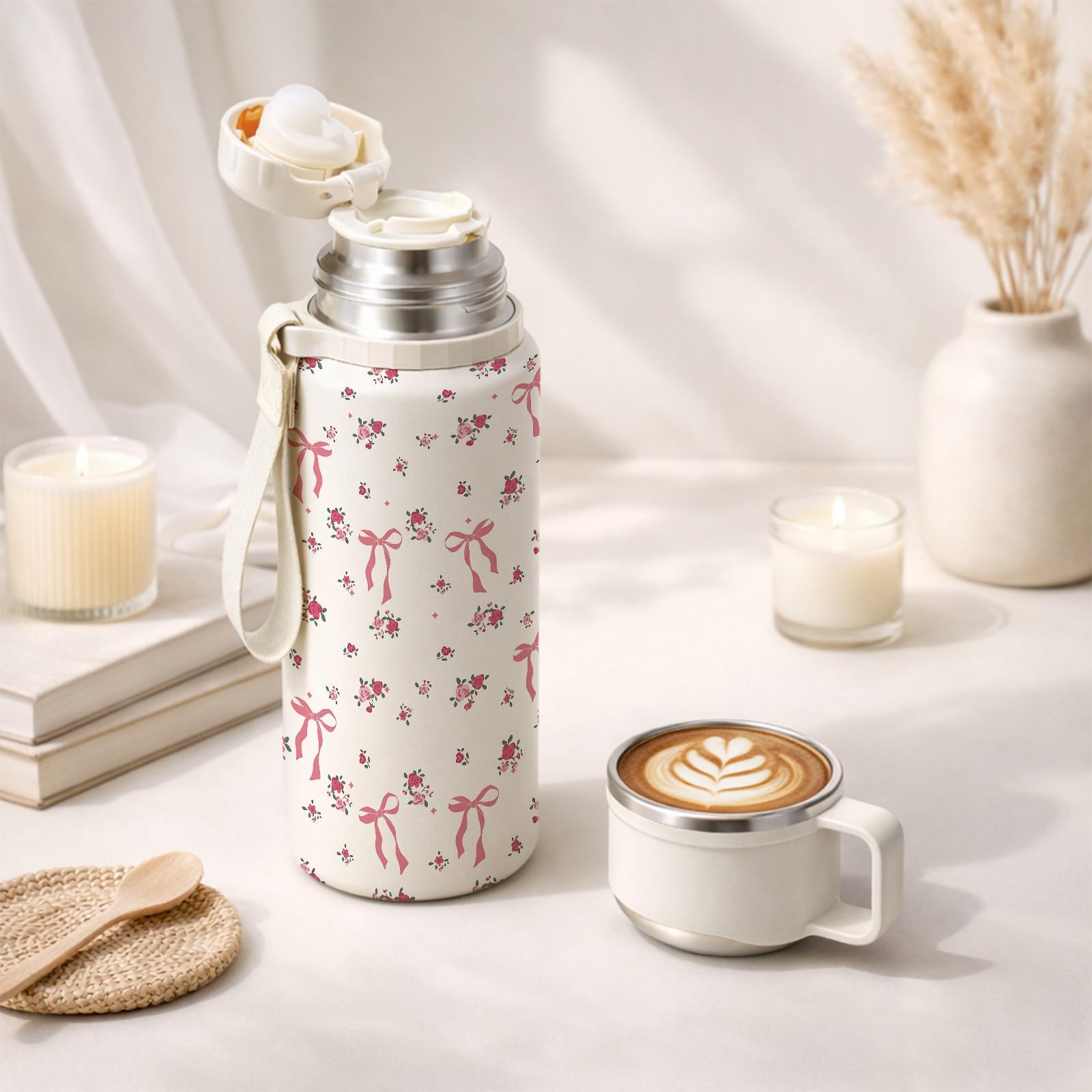 1 Pc Thermal Mug, 600ml Vacuum Cup, Double Wall Insulated Mug, Leak Proof Skinny Tumbler With Handle And Strap, 48 Hours Hot 24 Hours Cold, Portable Travel Mug For Coffee Tea, Gift For Women Men Holiday Daily Use