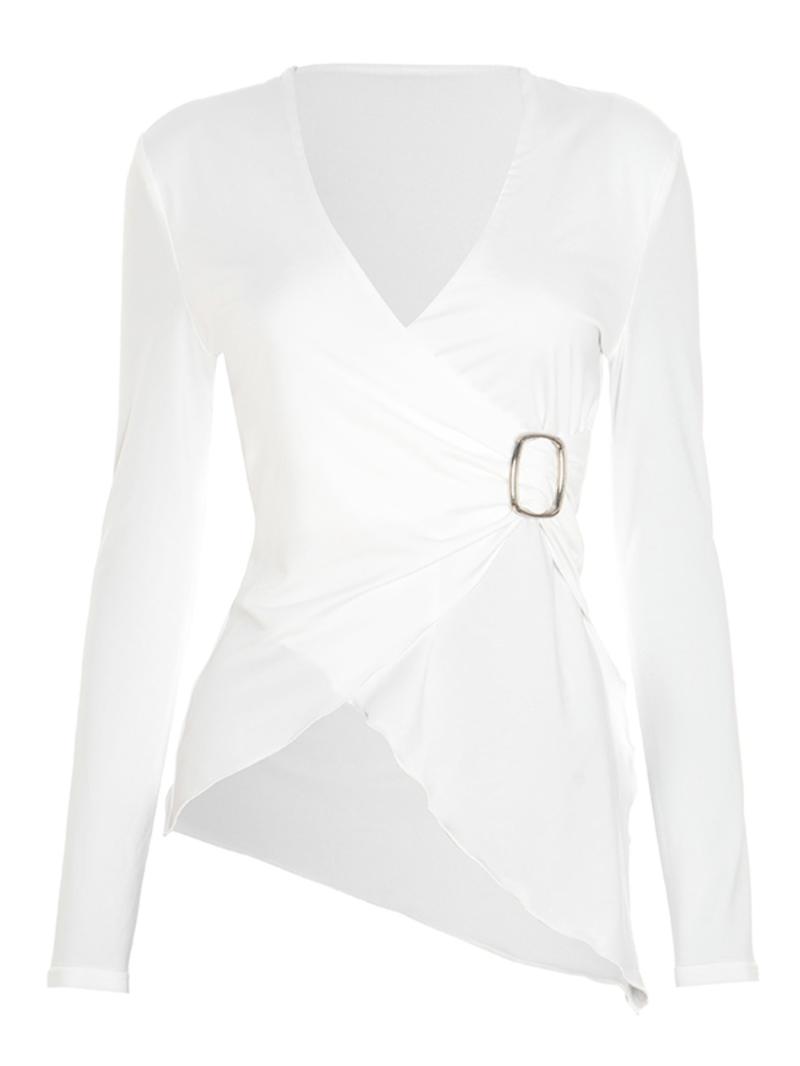 Women's Fashion Solid Color Cross V Neck Slim Fit T-Shirt Top, Comfortable Versatile Elegant Casual Wear for Daily