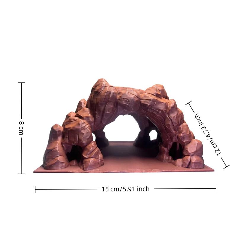 Double Scene Universal 3D Printed Desert Cave, Reptile Lizard Safe Hideaway, Aquatic Tank Decor, Sandstone Texture, Top Plant Design