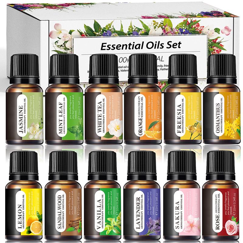 Essential Oils Set, 10 ML Bottles Set For Home Care, Fragrance, Humidifiers, Difusors & Aromatherapy Oils Set Gifts, Mint Leaf, White Tea, Lavender, Lemon, Orange, Osmanthus, Vanilla, Sakura, Rose, Freesia, Sandalwood, Jasmine