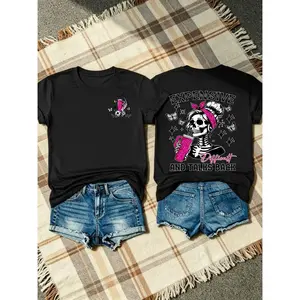 Expensive Difficult And Talks Back Skeleton Girl Graphic Trendy Womens Oversized Crewneck Tee Casual Everyday Outfit Streetwear Soft Breathable Cotton