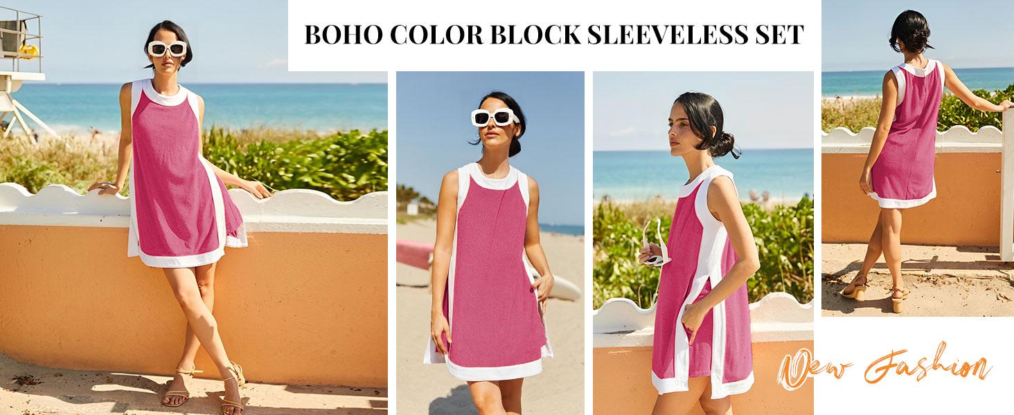 UANEO Women's Casual Two Piece Sets Color Block Crewneck Short Sleeve Pullover Tops Matching Shorts with Pockets UANEO Women's Casual Two Piece Sets Color Block Crewneck Short Sleeve Pullover Tops Matching Shorts with Pockets