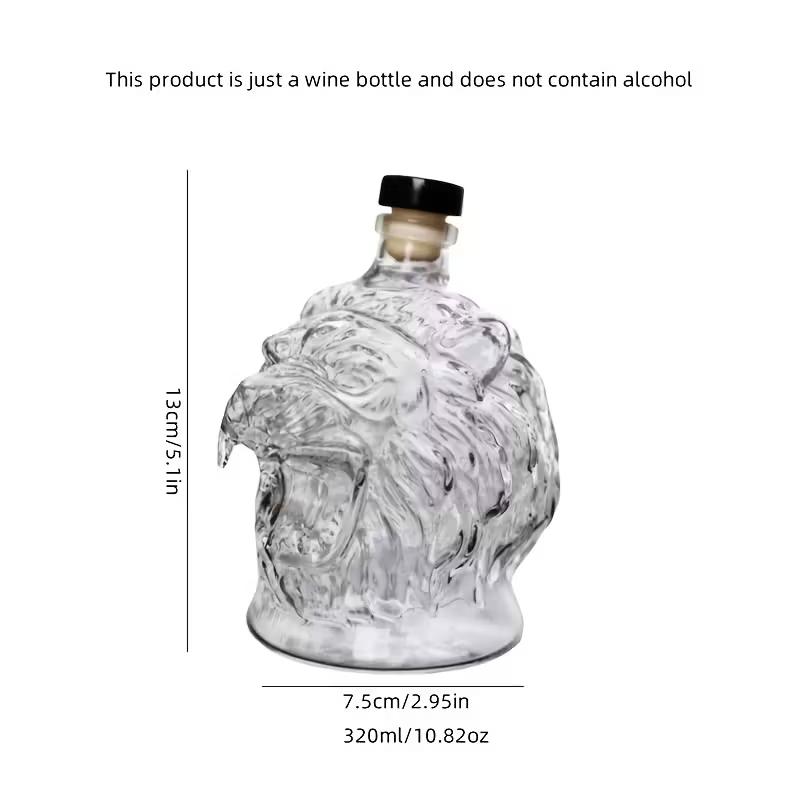 Lion Roar Glass Wine Bottle,Glass Ornaments — Stylish & Playful Decor- Whiskey Crystal Cup, High Borosilicate Glass Material, Unique Design, 10.82oz, Home Bar Use