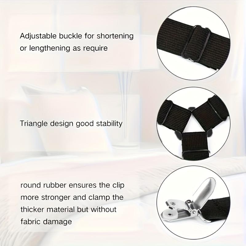 4-piece adjustable triangular bed sheet holder Bed Sheet Straps, Bed Sheet Grippers - made of elastic nylon, durable, non slip, black, suitable for sofas and tablecloths