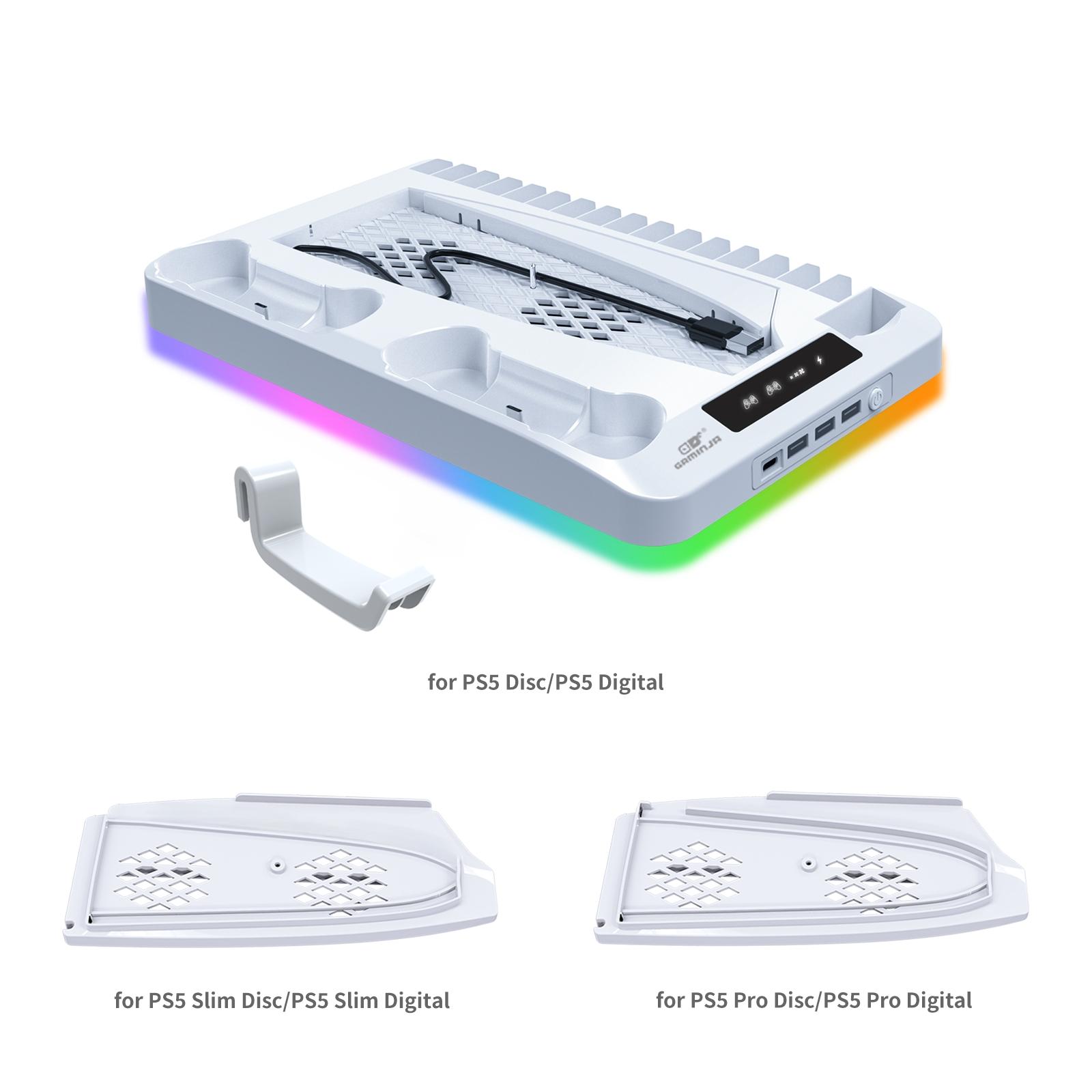 Gaming Console Charging Base, Dual Charging Stand with Earphone Hook, Vertical Cooling Support, Console Accessories for PS5 Controller, Charging Dock Accessories