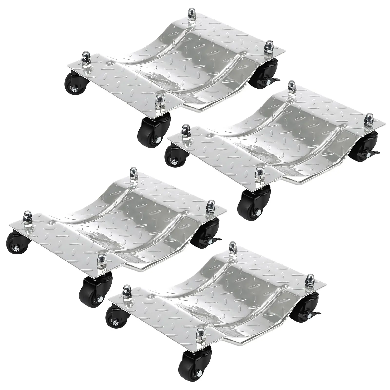 Heavy-Duty 6000 lb Car Wheel Dolly Sets (4-Pack) with 360° Swivel Nylon Casters and Brakes for Easy Vehicle Positioning; Durable Steel and Nylon Options in Black, Red, and Silver Finishes