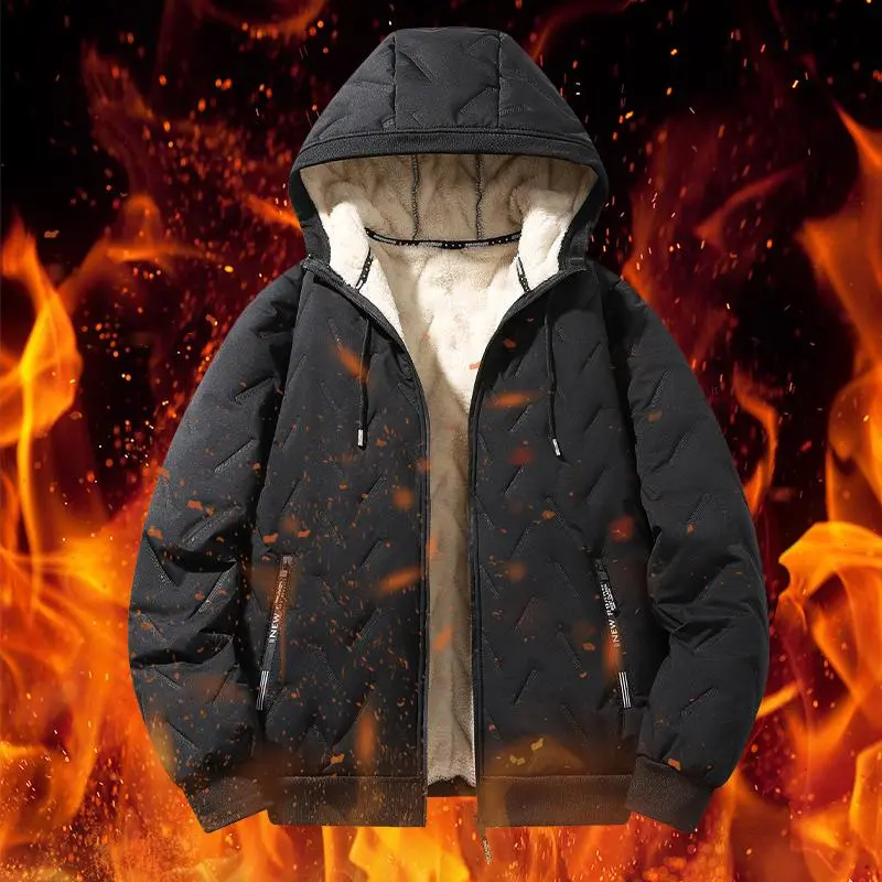 Men's Thick Winter Hooded Jacket - Longsleeves, Plain, Zipper, Outdoor, Casual, Polyester-Filled, Fleece-Lined, Windproof, Durable, Machine-Washable, Suitable for Arctic Trips & Daily Commutes, Menswear Coat Top
