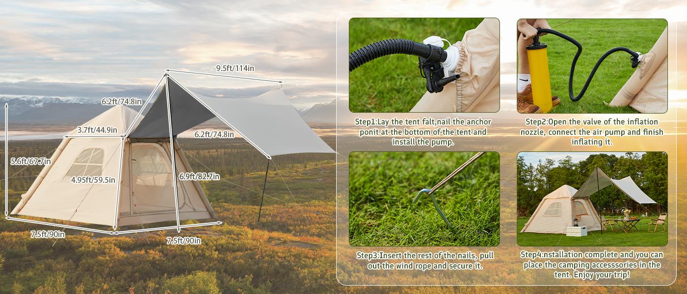EROMMY Inflatable Camping Tents with Hand Pump, Air Glamping Tents, Easy Set up Waterproof and Windproof Blow up Tent,Easy Set up Blow up Tent for Family Camping