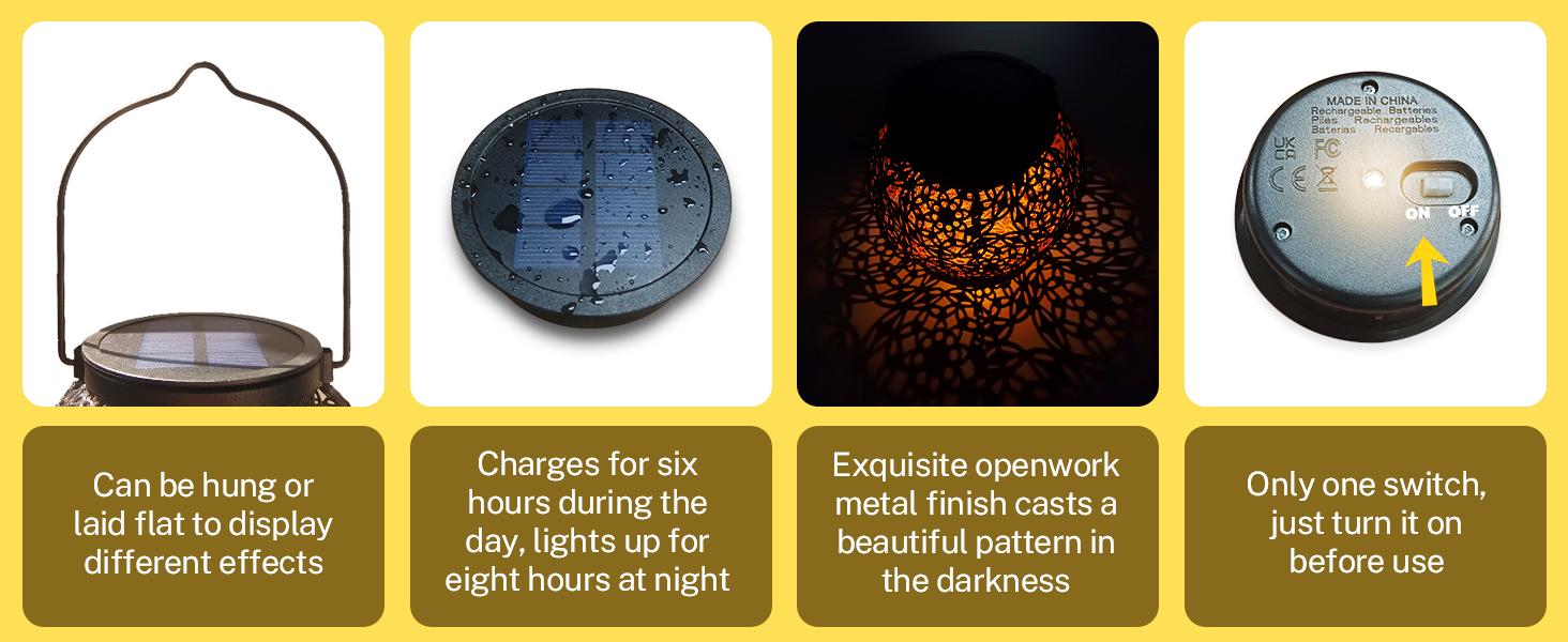 LeiDrail Solar Hanging Lanterns for Outdoor Garden, Waterproof Metal Lights, 2-Pack