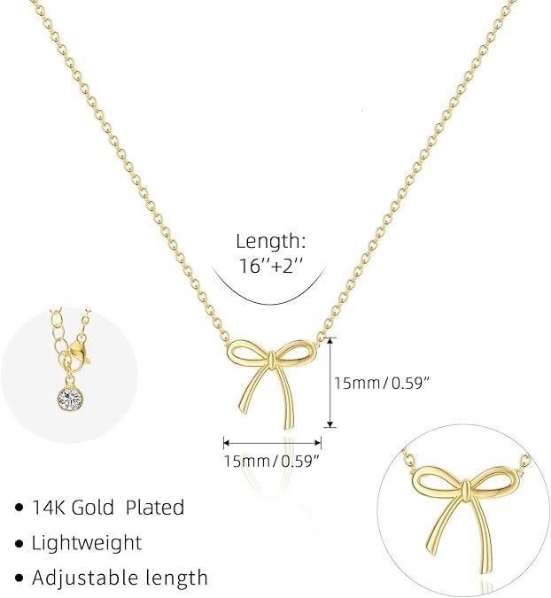 Tewiky 14K Gold Plated Bowknot Pendant Necklace for Women - Bow Necklace 14K Dainty Gold Necklace Cute Small Tiny Bow Pendant Choker Chain Necklace Trendy Necklaces for Women Gold Jewelry Gift For Valentine's Day gifts Tewiky 14K Gold Plated Bowknot Pendant Necklace for Women - Bow Necklace 14K Dainty Gold Necklace Cute Small Tiny Bow Pendant Choker Chain Necklace Trendy Necklaces for Women Gold Jewelry Gift For Valentine's Day gifts
