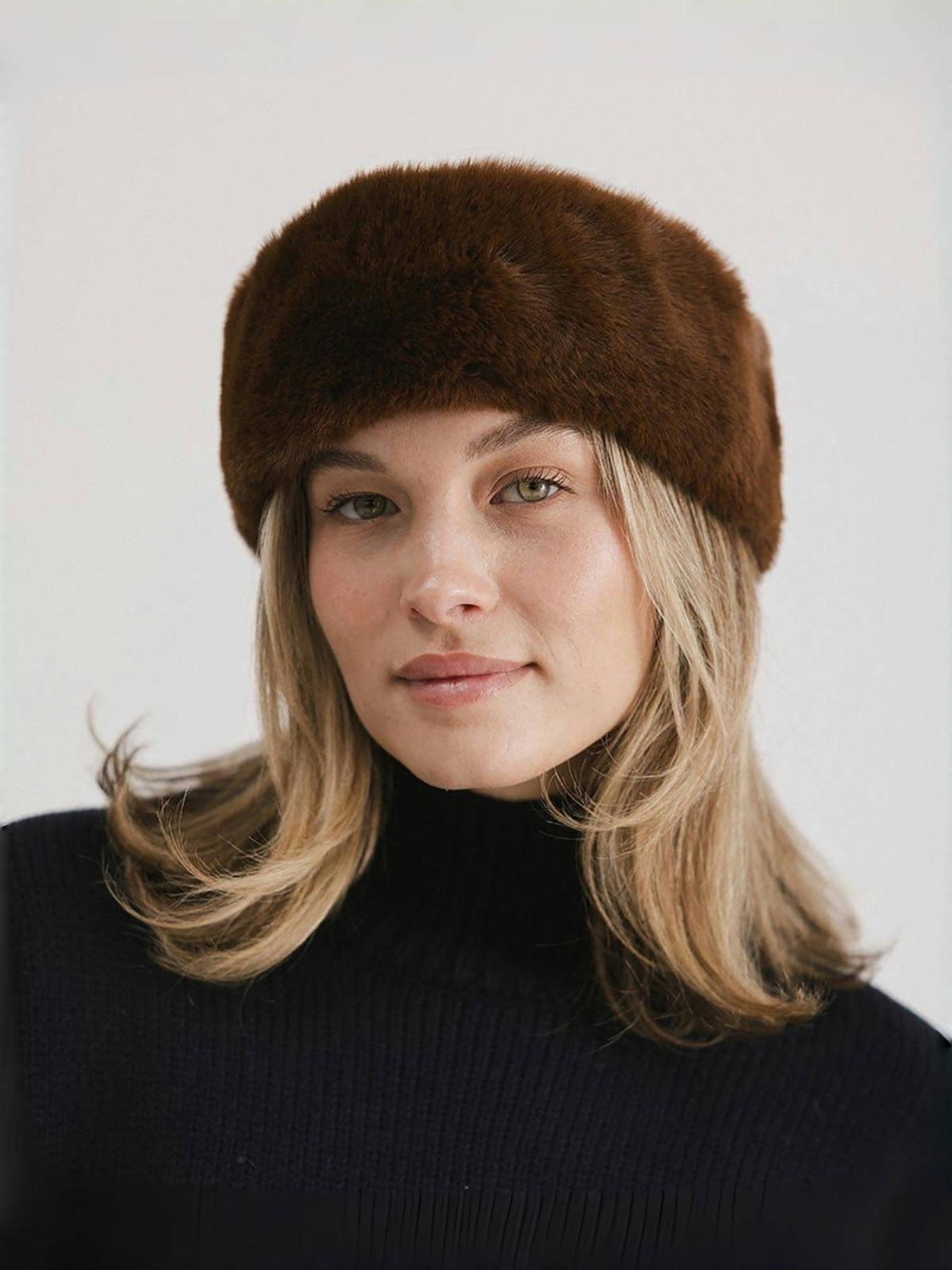 Women's Winter Faux Rabbit Fur Soft Warm Headband, Hairband, Wide Edge Windproof Cold-Proof Hair Accessory, Elastic Sweat-Absorbing Bandana, Elastic Fashion Headbands