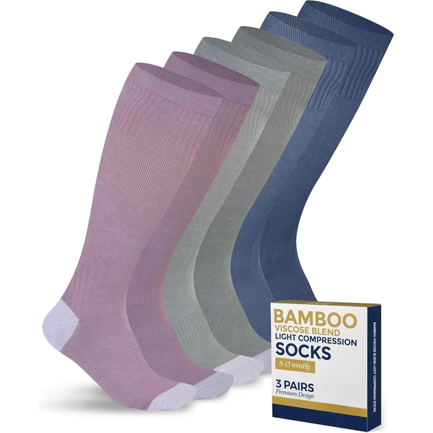 Bamboo Viscose Light Compression Socks - 3 Pairs |   8-15 mmhg Compression Socks |   Knee High Comt Support Socks New model