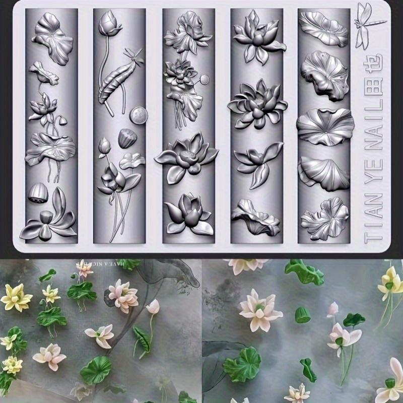 Silicone Nail Art Mold, Summer Lotus Leaf Design, 3D Floral Embossing Template, DIY Transparent Molding Tool, Unique Nail Decoration Kit, Flower Nails, Nail Art Tools