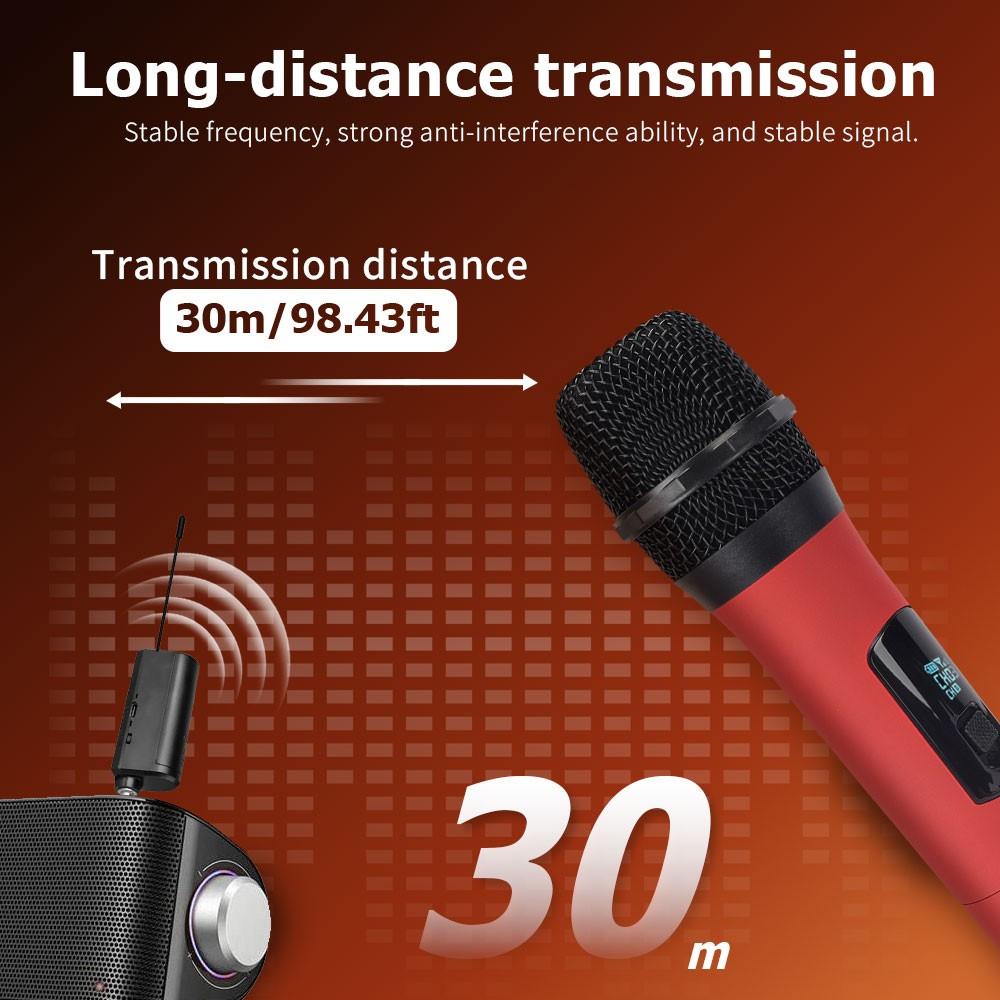 LMBGM  Dynamic Wireless Microphone, Leather-Touch Grip & Anti-Howling Clear Sound, Plug & Play 30m Stable Transmission, With LCD Display Mic & 6.35mm Receiver, Perfect for Home KTV, PA Speakers, DJ Mixers, Parties & Events.