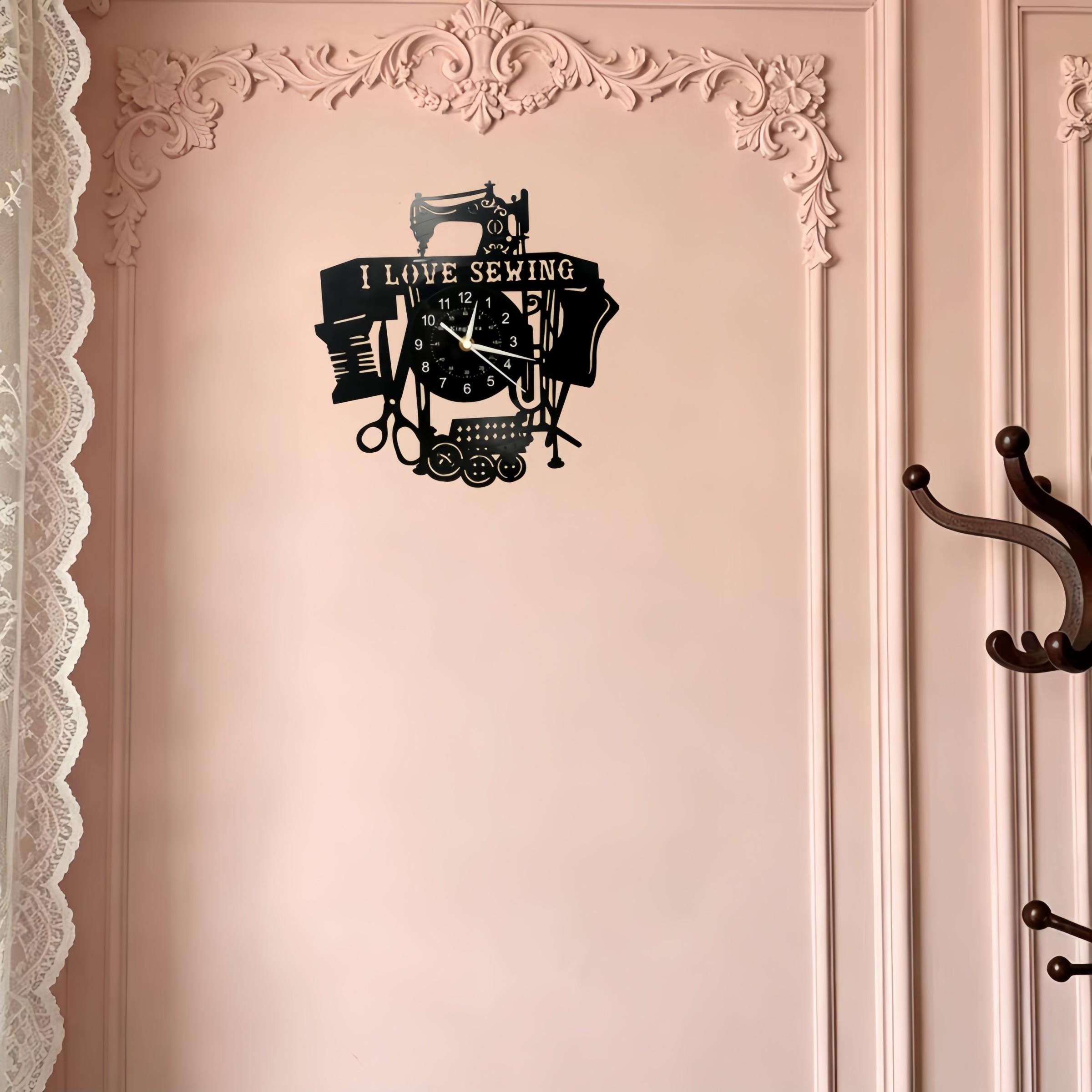 Exclusive Sewing Enthusiast Vinyl Wall Clock, Bold I Love Sewing Slogan, Perfect for Sewing Studio, Tailor Shop, Craft Room, Clothing Store