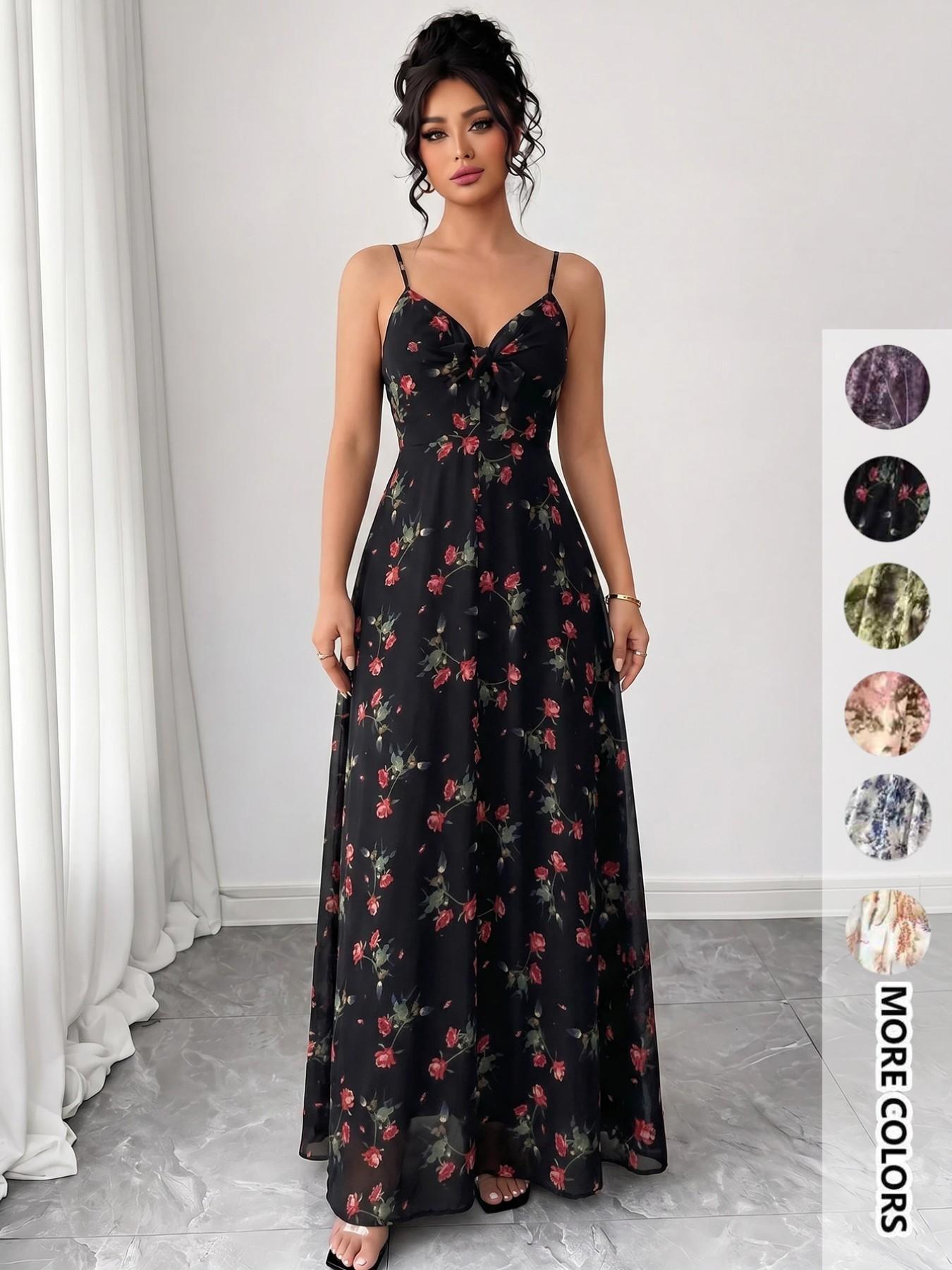 Women's Floral Print Cami Dress, Boho Fashion Casual A Line Dress for Beach Holiday Vacation, Ladies Dress for Summer