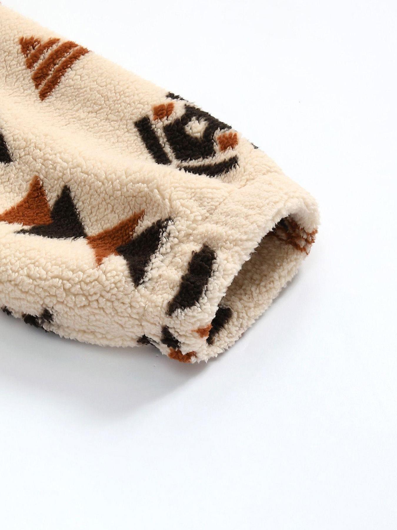 Bohemian Fleece Pullover Jacket, Half-Zip Design, Kangaroo Pocket, Aztec Geometric Pattern, Soft Comfortable Fabric, Fall & Winter Fashion