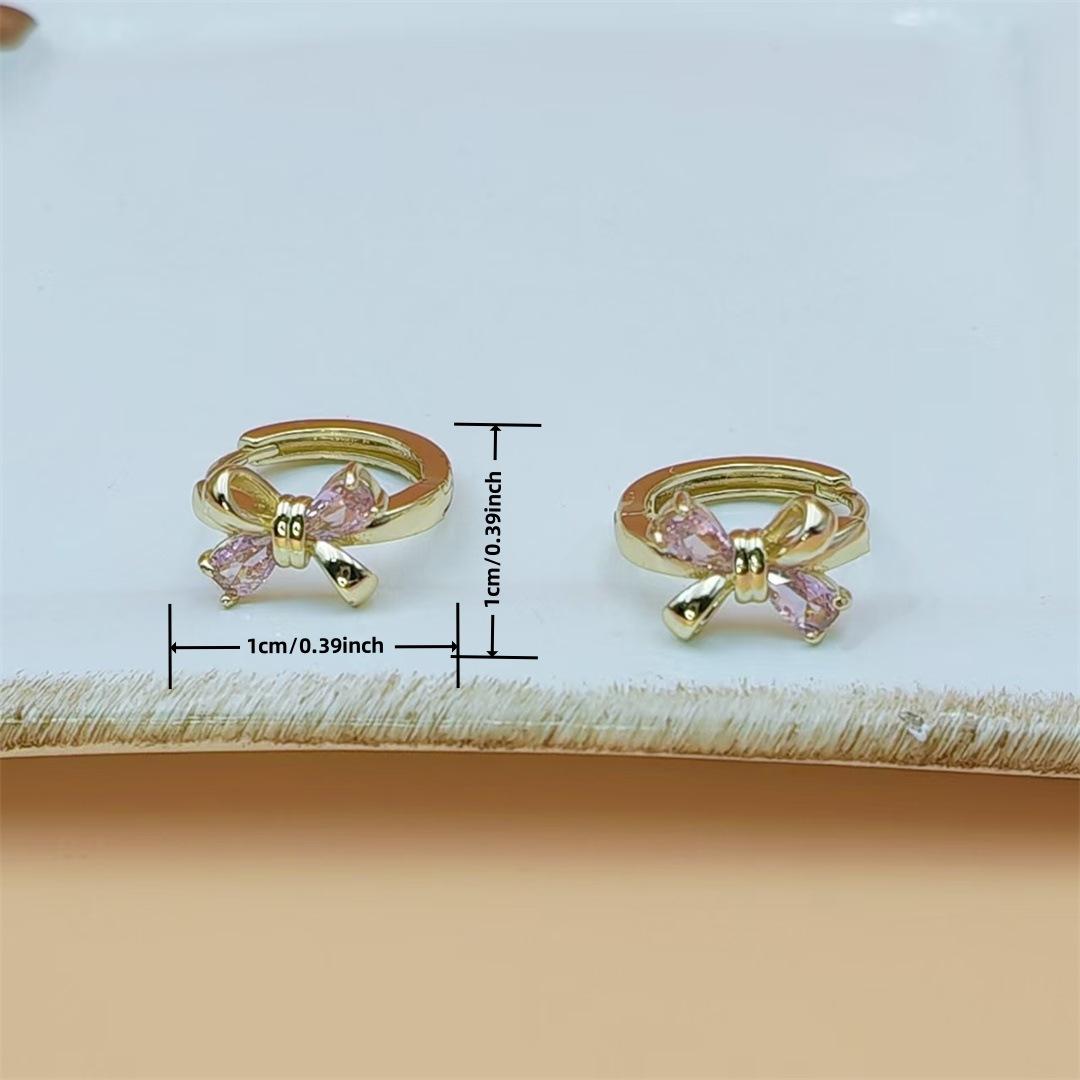 14K Gold Plated Copper Bow Stud Earrings With Zircon Elegant Versatile Jewelry For Women Daily Wear