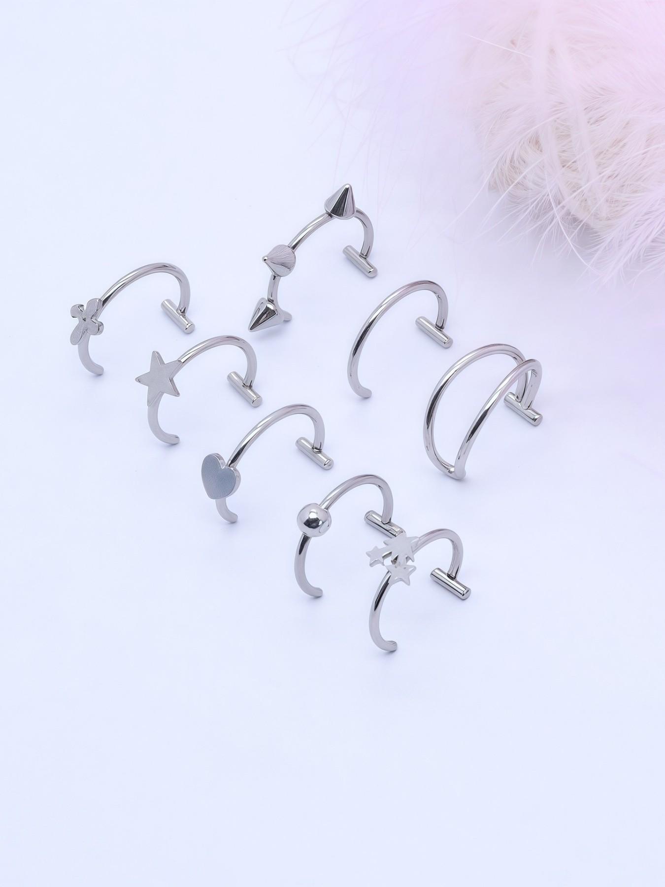 3pcs Heart Cross Star Fake Lip Ring Set – No Piercing Clip On Lip Labret, Adjustable Non-Pierced Lip Cuff, Pain-Free Alternative Lip Jewelry for Women, Trendy Singles Day Valentine's New Year Gift