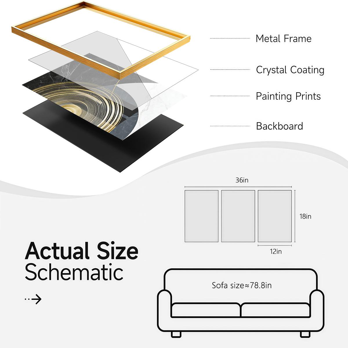 3 Counts Aluminum Alloy Framed Painting, Geometric Abstract Gold And Marble Art, Home Decoration For Living Room, Bedroom, Office, Restaurant, Hallway Wall Decor, Odorless Print Artwork, Luxury Perfect Gift For Friends And Family