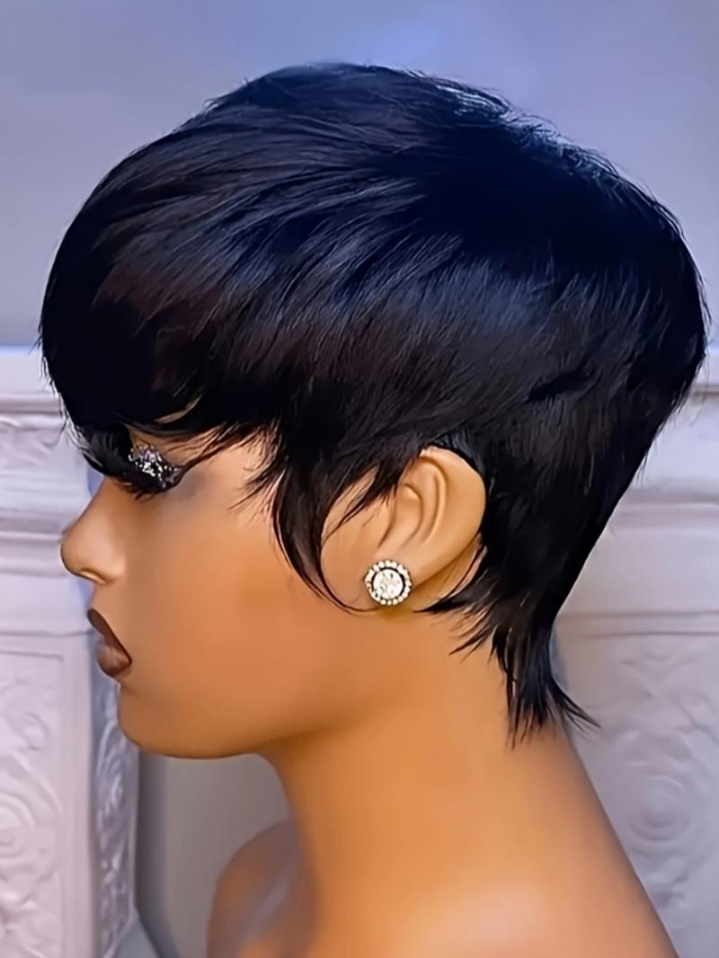 4-Inch Short Wave Wig Human Hair in Natural, Full Machine-Made Design, No Daily Maintenance Required, Unisex Comfortable Style, Rose Net Cap