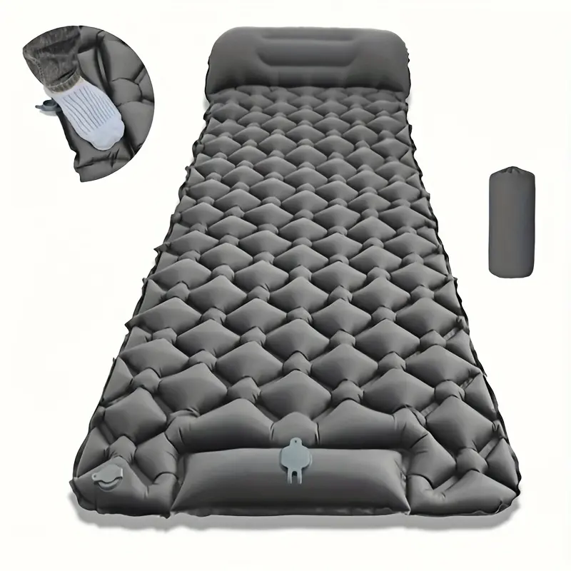 Single-Person Gray Inflatable Camping Mattress - Ultra-Lightweight, Non-Slip, Foldable Pack for Hiking, Travel Camping