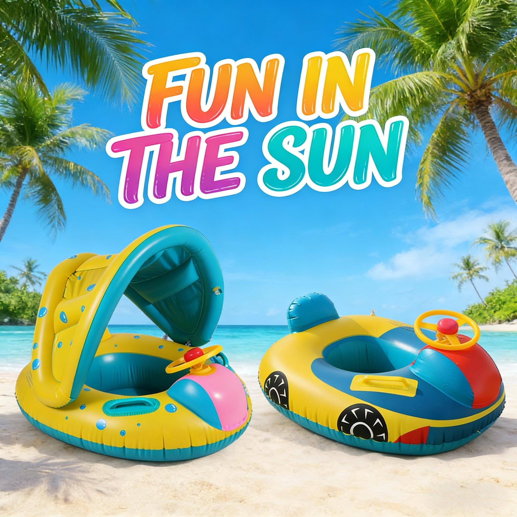 Bubble Print Shaded Inflatable Pool Float with Steering Wheel, Sun Protection, Interactive Driving Design, Thickened PVC, Fun Summer Water Play