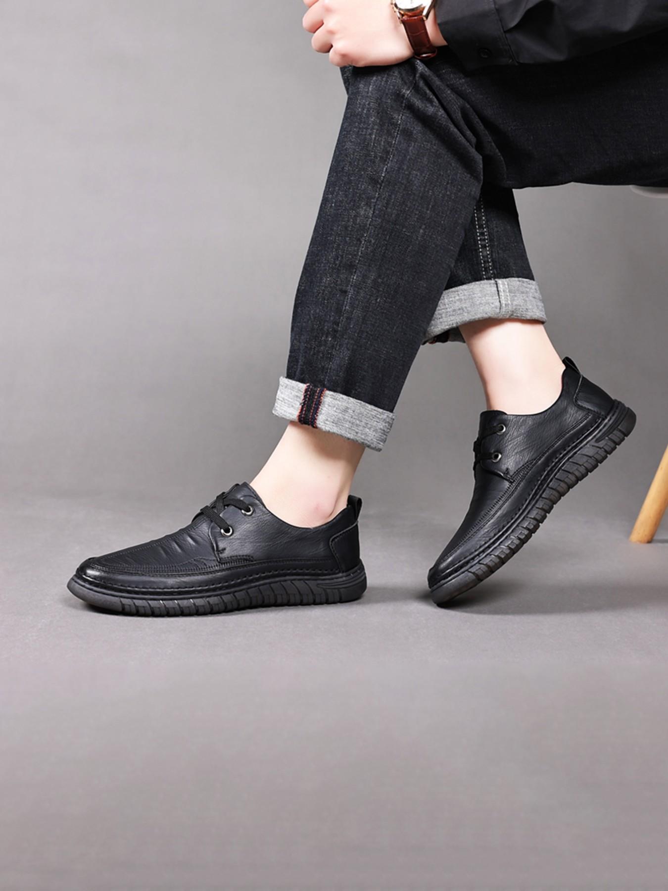 2026 Spring Summer New Soft Leather Casual Shoes, Hand-Stitched Durable Anti-Slip Work Boots, Lightweight Comfortable Dad Shoes