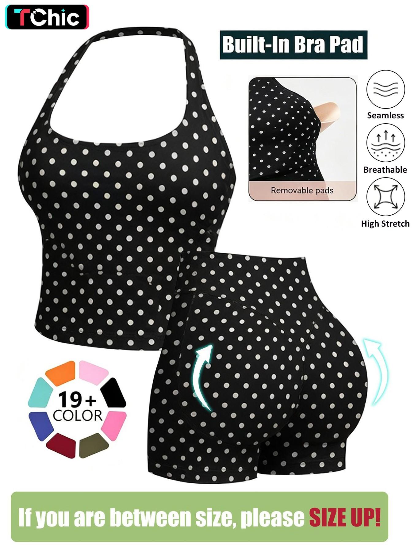 Seamless Workout Sets, Activewear Set for Women, Fitness Outfits, Women Workout Clothes, Halter Tank Top & Gym Scrunched Shorts Sports Set, Breathable Quick Drying Outfits for Yoga Gym Workout Running, Sportswear for Summer