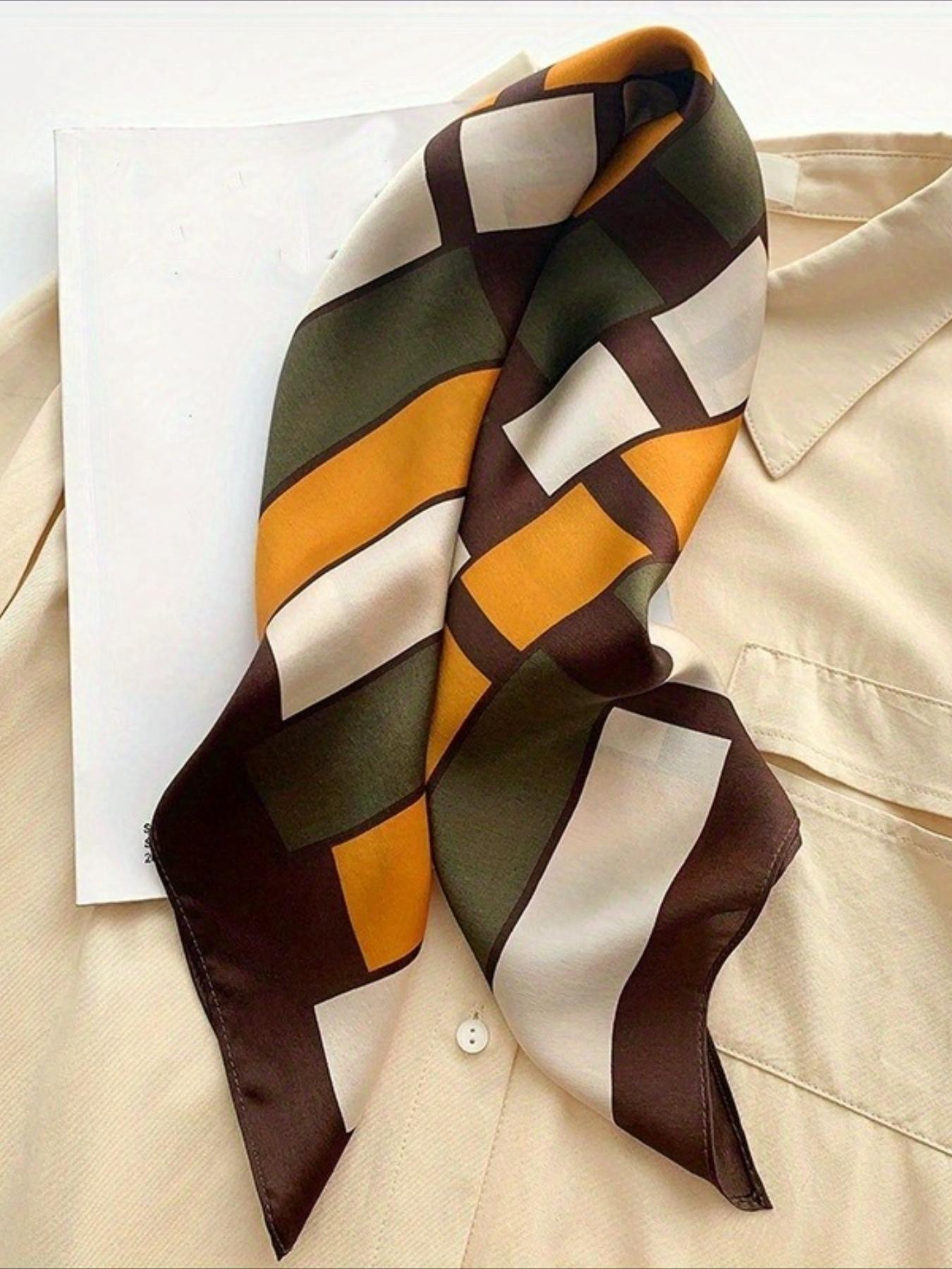 1pc color matching plaid pattern square scarf, Boho style scarf, silky feel, light and breathable, multi-functional use, headscarf, shawl, headband, available in spring, summer and autumn, suitable for beach parties, daily travel