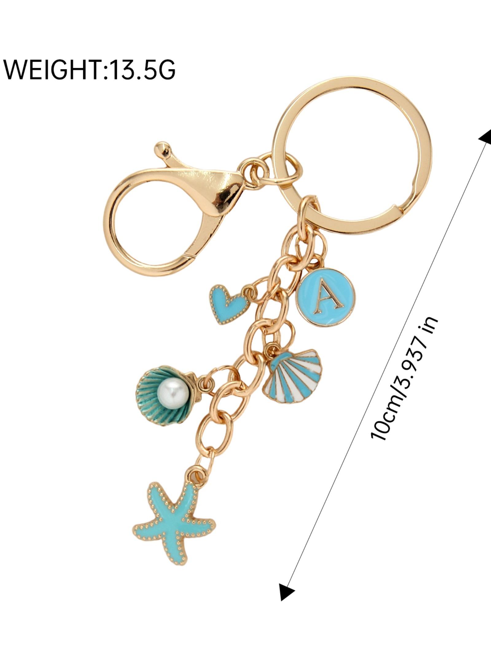 Aluminum Alloy Keychain with Starfish Shell Pearl Charm, 26 Letter Design, Ocean Theme, Handbag Accessory, Unique Gift Idea