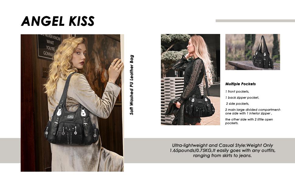 Angel Kiss Soft PU Leather Large Hobo Bag for Women - Adjustable Shoulder Strap, Multiple Pockets, Anti-Theft Back Zipper, Casual Handbag Satchel SpringStatements