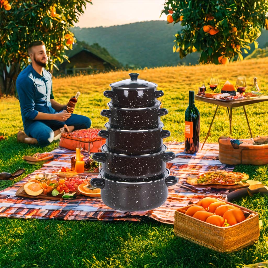 3pcs/5pcs multi-functional enamel set pot light and thin, soup pot cooking pot stew pot, open flame electric stove gas universal, restaurant kitchen home daily kitchen utensils and pots, outdoor camping, holiday gifts