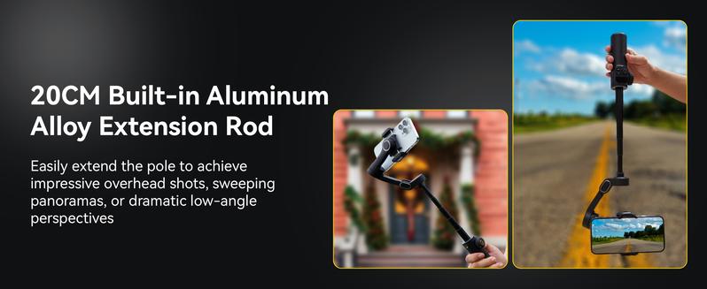 AOCHUAN Gimbal Stabilizer for iPhone, 3-Axis Smartphone Gimbal Built in 7.8' Extension Rod, Portable Gimbal Stabilizer w/OLED Display for iPhone/Android, Perfect for TikTok YouTube Vlogging-Smart X2 Black