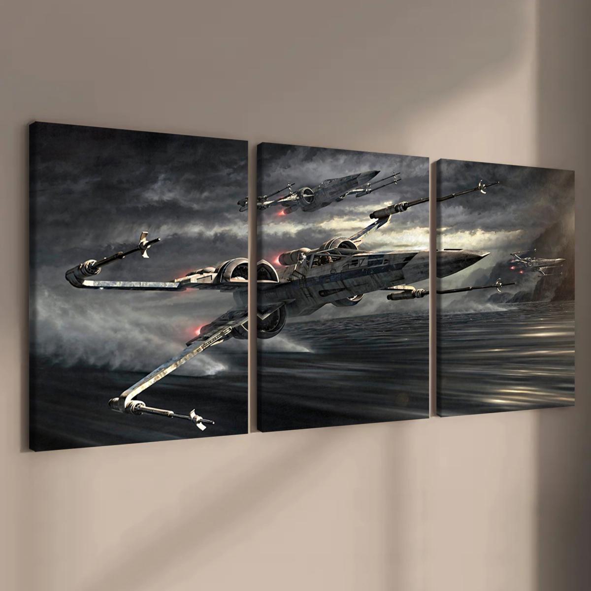 Wooden Framed Canvas Painting Set, 3 Counts/set Aircraft Pattern Wall Art Decor, Wall Decor for Home Living Room Bedroom Office