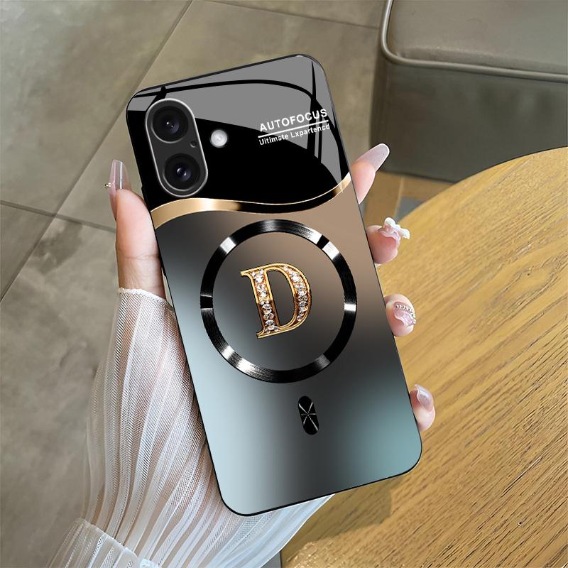 Suitable for [iPhone 16] high-end MagSafe phone case🥰, Features a magnetic attachment function Luxury Gradient Metallic Bling Rhinestone 26 Initial 952