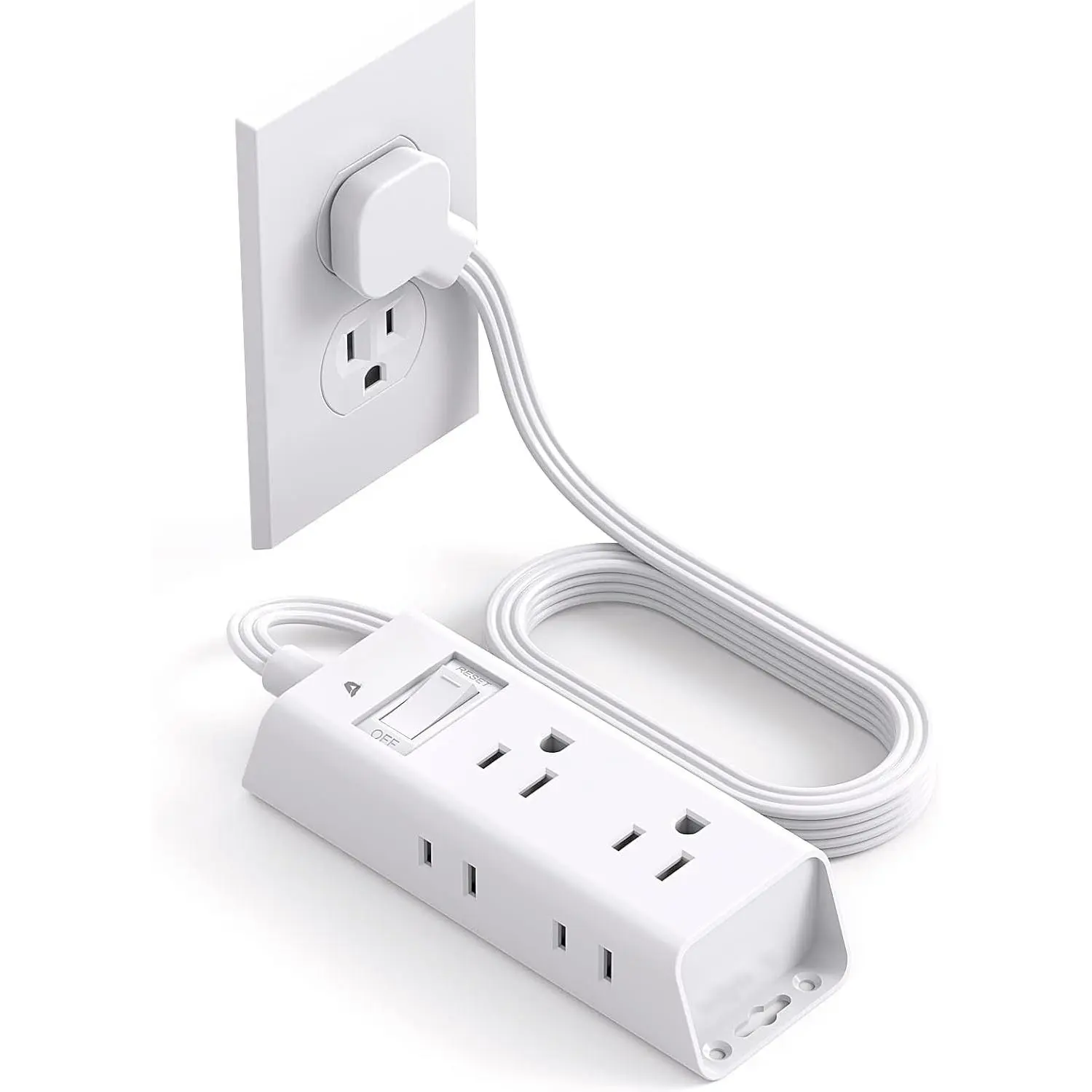 Cruise Essentials - Flat Plug Power Strip,  5 ft Ultra Flat Extension Cord with 6 Outlets Extender, No Surge Protector for Cruise Ship, Travel, Dorm,  Office, ETL Listed