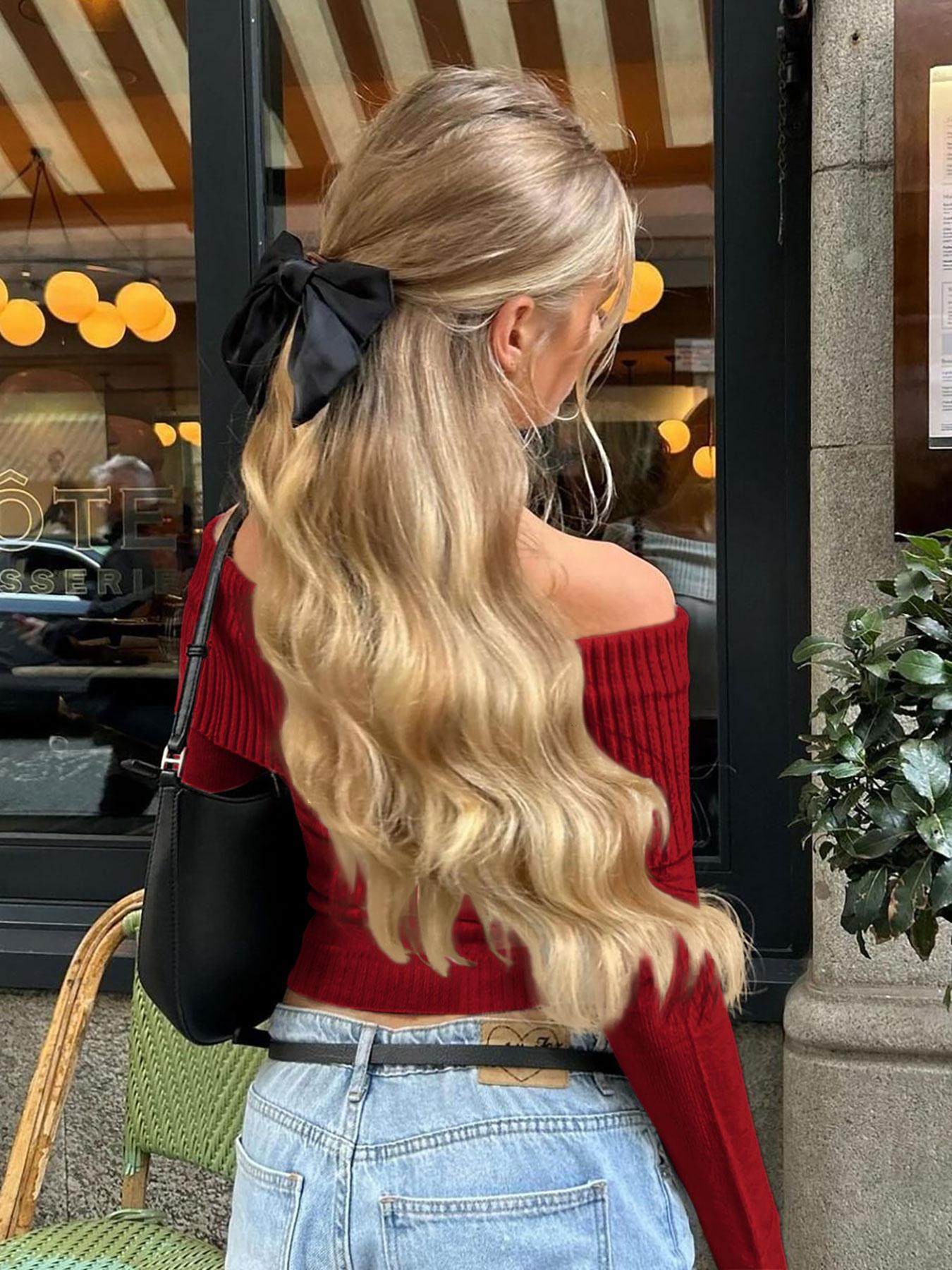 Women's Plain Off Shoulder Sweater, Elegant Fashion Casual Long Sleeve Jumper for Daily Outdoor Wear, Women Knitwear for All Seasons, Lightweight Casual Top, Tops