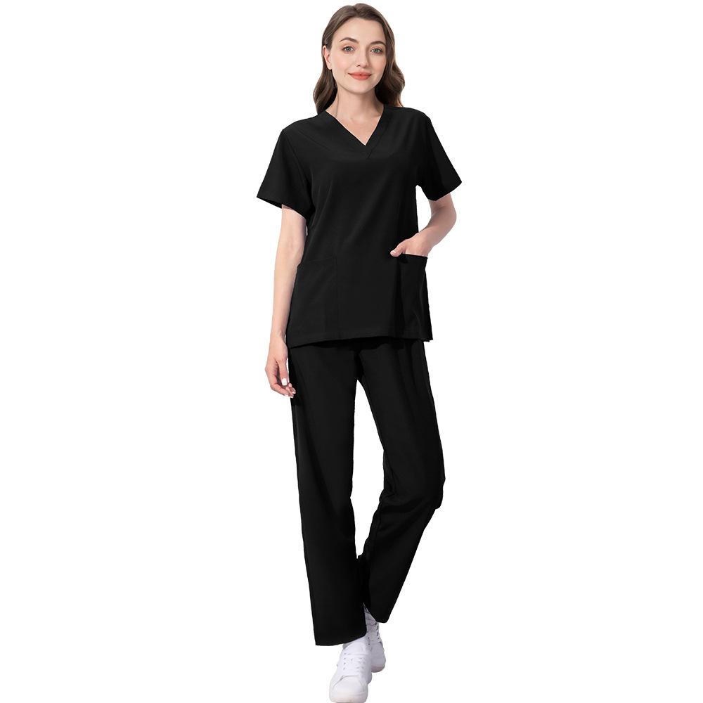 Elastic Quick-Dry V-Neck Two-Piece Scrub Hospital Nurse Uniform Set Beauty Salon Workwear and Operating Outfit Elastic and Slim-Fitting Quick-Dry and Breathable Suitable for Daily Wear in Hospitals Beauty Salons and Operating Rooms