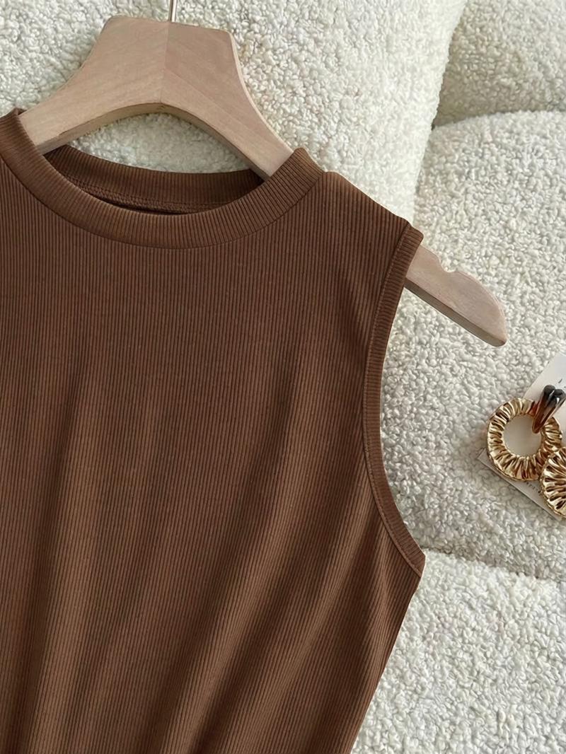 Women's 2-Piece Plain Casual Sleeveless Top and Straight Shorts Set, Slim Fit Summer for Stylish Comfort