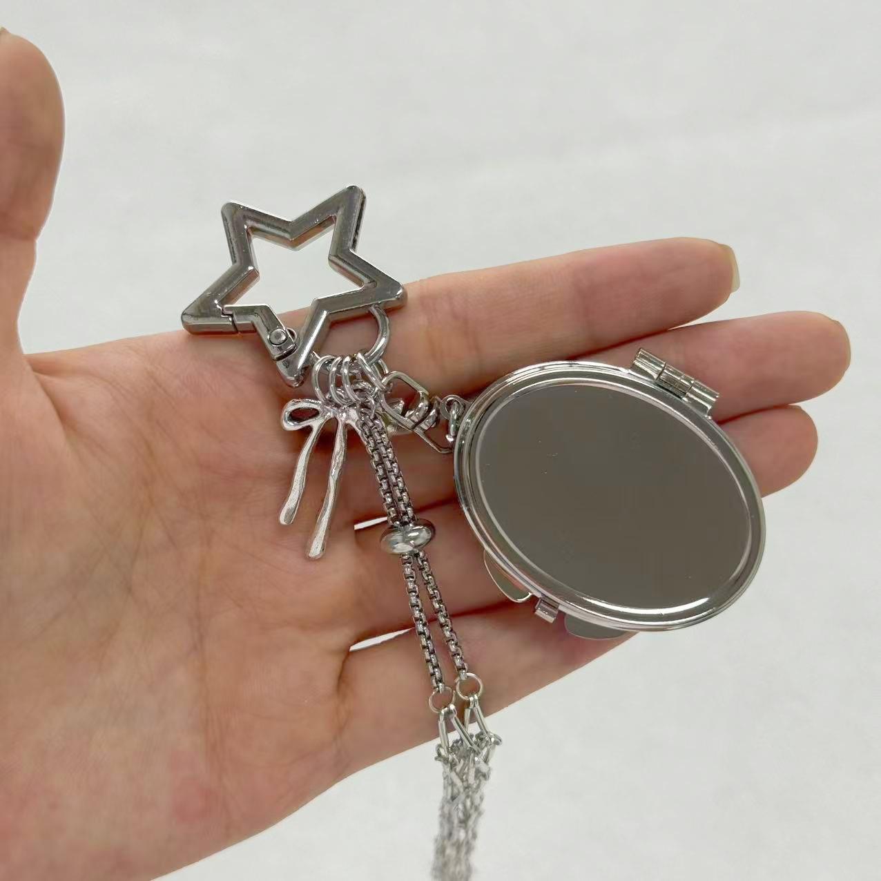 Ins style lady's fashion lipstick storage mirror case lipstick bag mesh bag keychain pendant