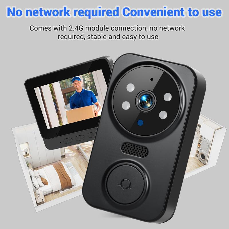 Wireless Video Doorbell with 4.3-inch Color Screen, 2.4G Connectivity, Night Vision ,Long Battery Life,Includes Chime & Accessories, with 64G TF Card