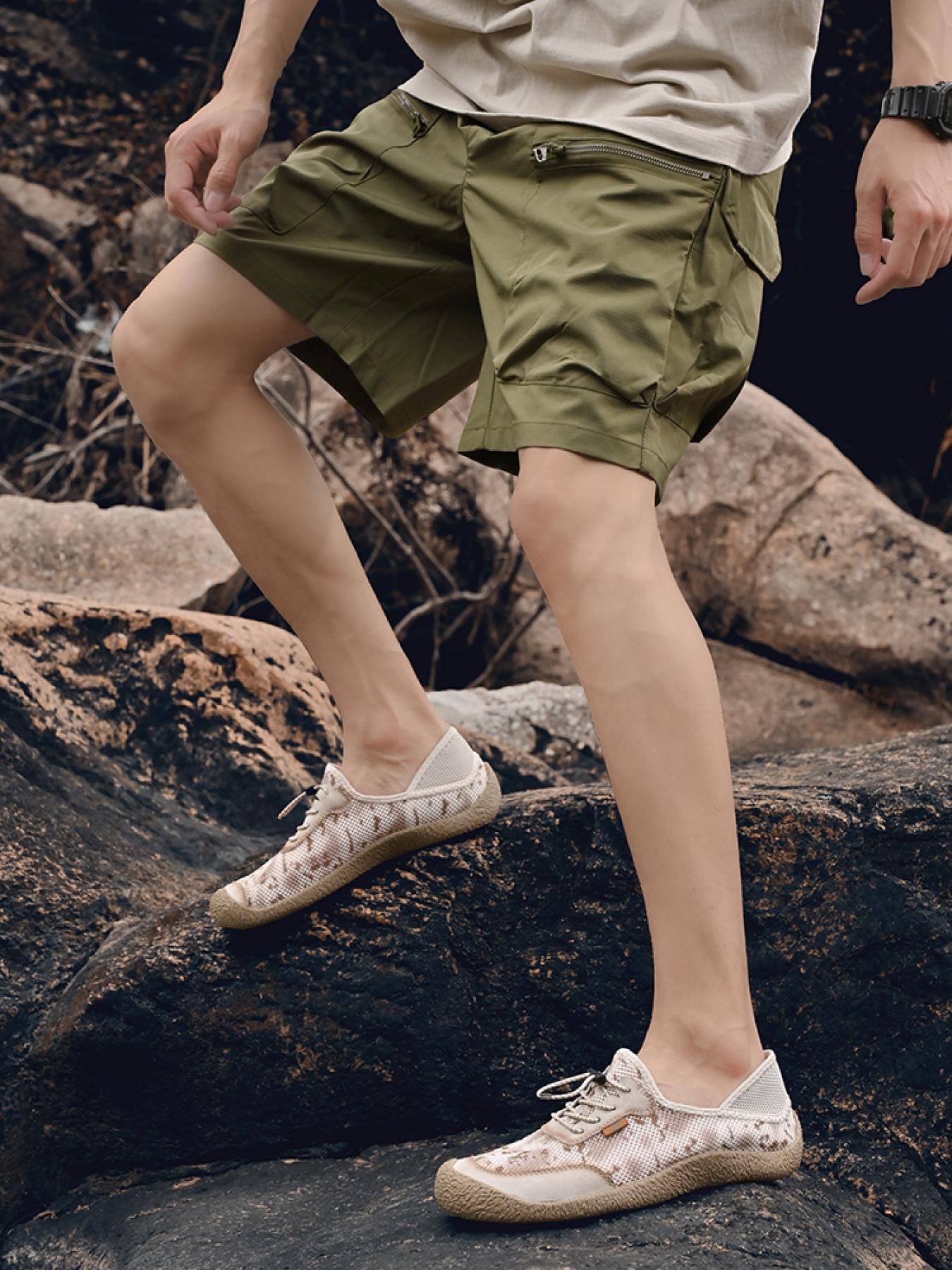 Men's Solid Color Mesh Breathable Outdoor Water Shoes Drawstring Two-Way Closed-Toe Sandals Non-Slip Wear-Resistant Soft Sole Hiking Shoes