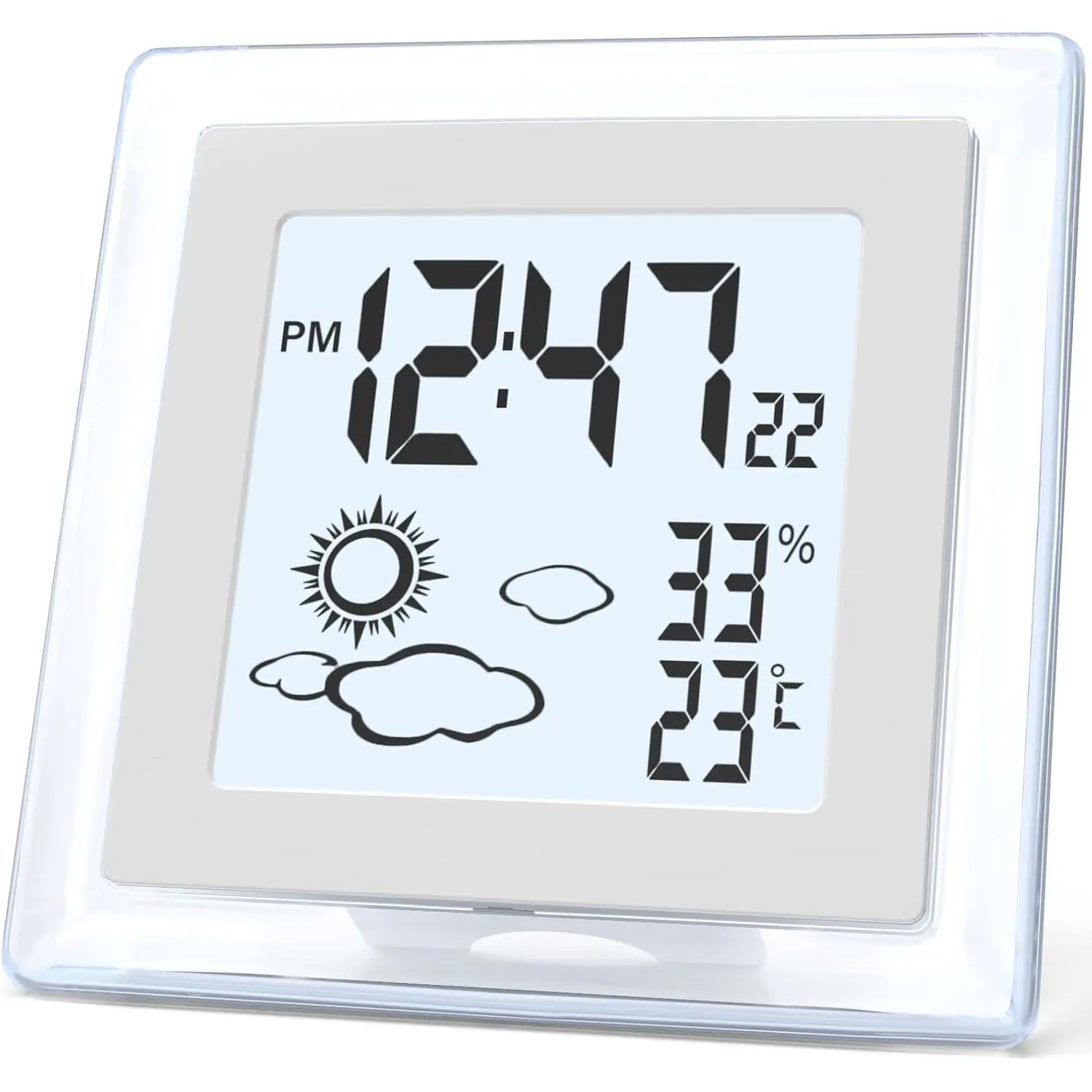 Small Clock Digital  Operated  Clock with Auto Backlight, Indoor Temperature Humidity, 12/24H, Date, Travel  Clock Desk Clock Small Clock for Shelf ( Included)