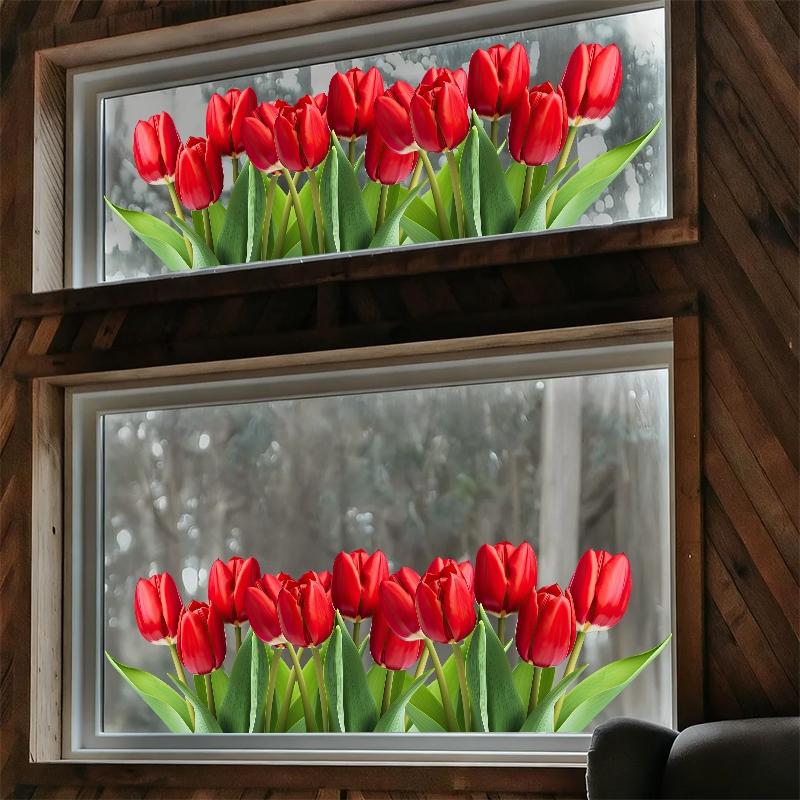 Vibrant Tulip Window Sticker, Colorful Garden Floral Clings, Easy-To-Apply PVC Art Design, Home & Bedroom Decor, Spring Summer Style