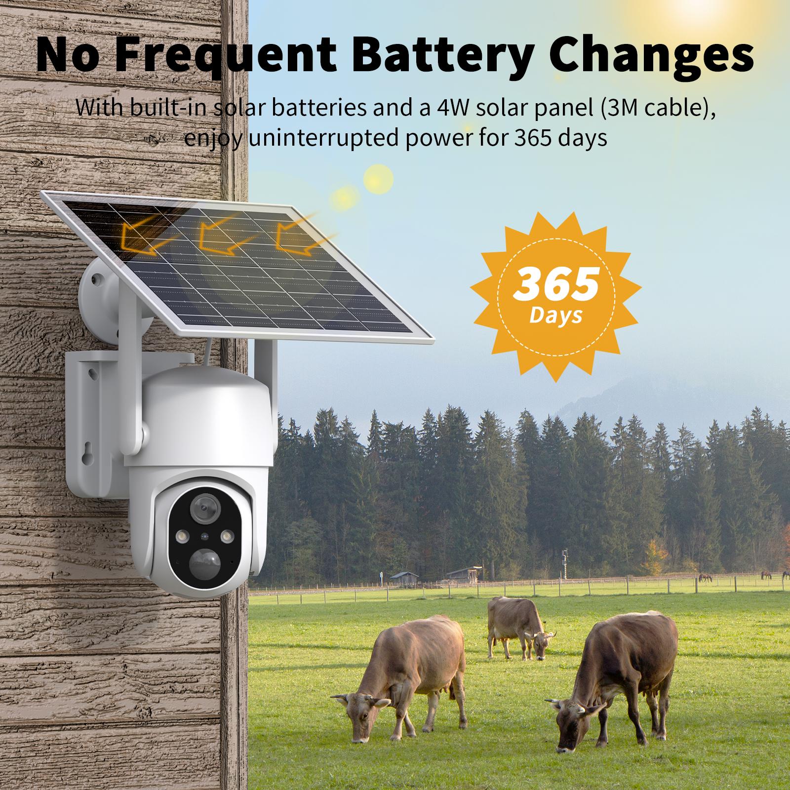 White 4G LTE Cellular Solar Surveillance Security Camera – 2K HD Video 360° View, No WiFi, Remote APP Controlled, Motion Activated, Night Vision, 4G Data Card Included (Data refill is required for Unlimited 4G data usage)